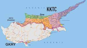 kuzey kıbrıs türk cumhuriyeti renkli haritası